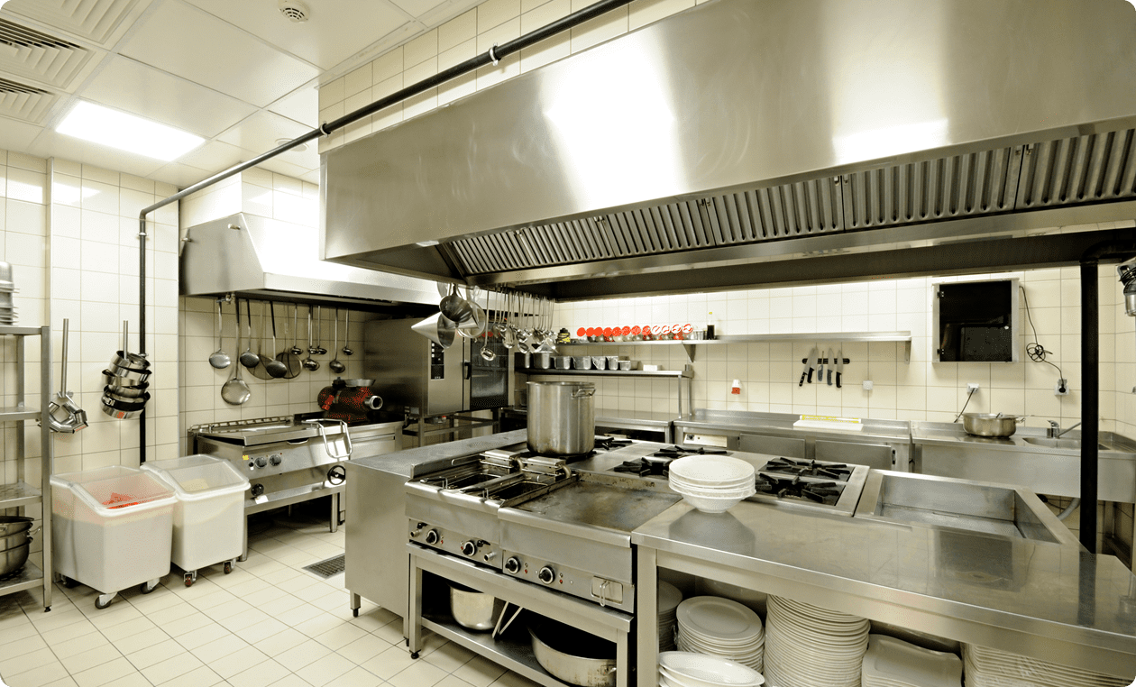 Professional restaurant kitchen interior view