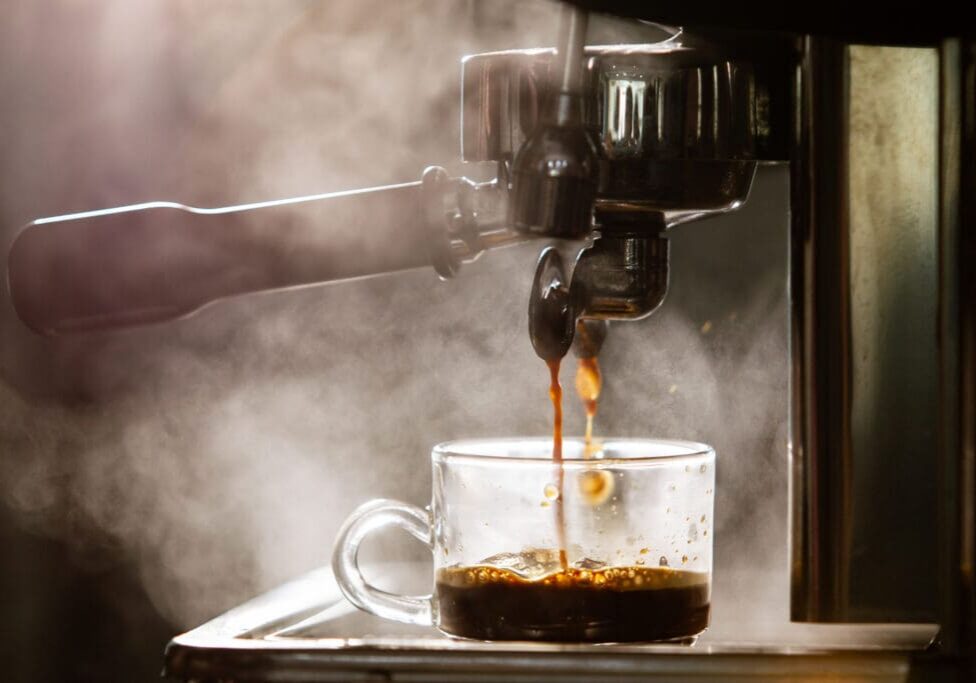 Steaming espresso shot being made