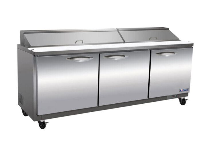 Industrial kitchen prep station with storage